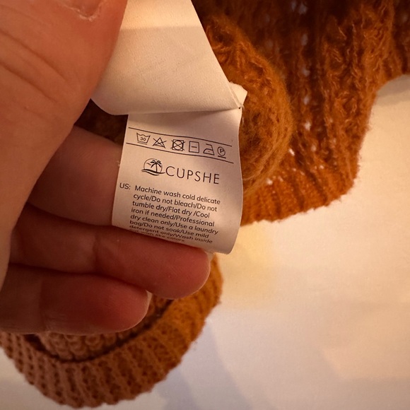 Cupshe Oversized Waffle Knit Bell Sleeve Cowl Neck Sweater-Medium - Picture 6 of 7